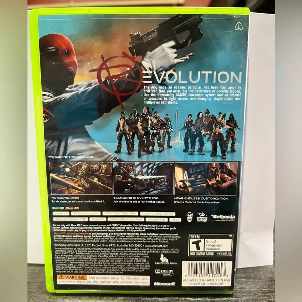Brink (Microsoft Xbox 360, 2011) Complete With Manual Tested